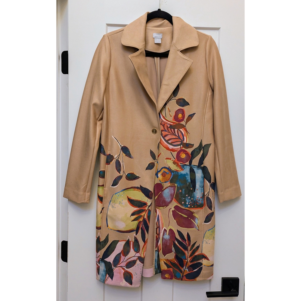 Chico's Tan Floral Trench Coat / Topper